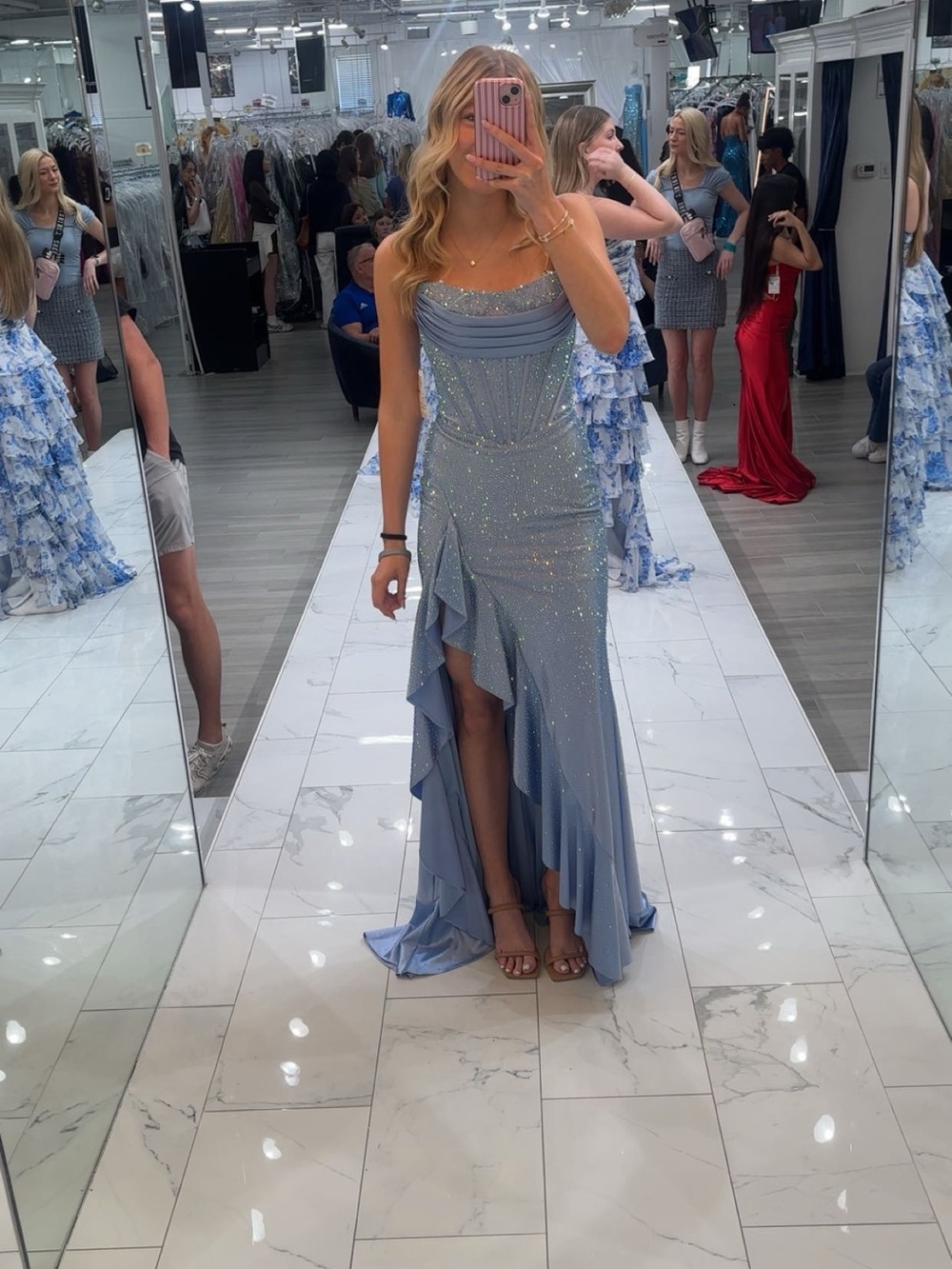 Sherri Hill Light Blue Sparkling Ruffle Prom dress